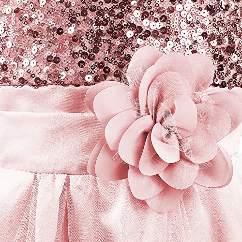Discoball Girls Princess Dress Sequin Tulle Flower Pageant Birthday Party Wedding Bridesmaid Girl Dresses for 3-12 Years Pink