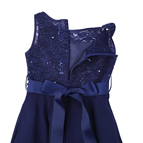 CHICTRY Kids Girls Sparkle Belt Sequin Lace Flower Girl Bridesmaid Wedding Party Dresses Navy Blue 11-12 Years