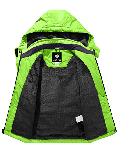 GEMYSE Boy's Winter Waterproof Ski Jacket Mountain Windproof Fleece Coat with Hood (Fluorescent Green1,6-7Years,6/7)