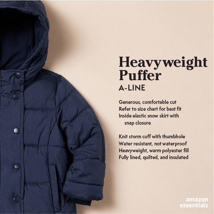 Amazon Essentials Girls' Heavyweight Hooded Puffer Jacket, Pink, 5 Years