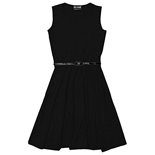 A2Z 4 Kids Girls Skater Dress with Free Belt, Black, 7-8 Years