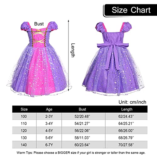 Discoball Princess Girls Rapunzel Costumes Cosplay Fancy Party Girl Princess Dresses for Festival Pageant Carnival Halloween (6-7Years, Purple with Accessories)