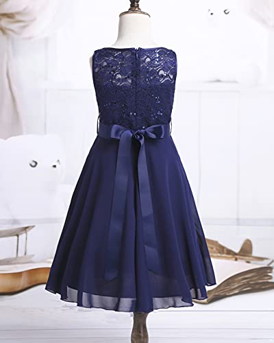 CHICTRY Kids Girls Sparkle Belt Sequin Lace Flower Girl Bridesmaid Wedding Party Dresses Navy Blue 11-12 Years
