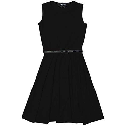 A2Z 4 Kids Girls Skater Dress with Free Belt, Black, 7-8 Years