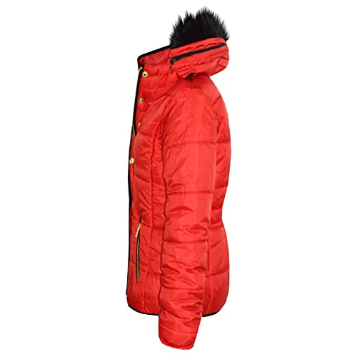 A2Z 4 Kids Padded Puffer Quilted Coat Faux Fur Collar Detachable Hood - Jacket Puffer 411 Red 11-12.