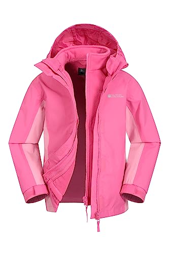 Mountain Warehouse Lightning 3 in 1 Kids Waterproof Jacket - Taped Seams Triclimate Jacket, Detachable Hood, Inner Fleece Kids Coat - For Walking, Hiking Light Pink 7-8 Years