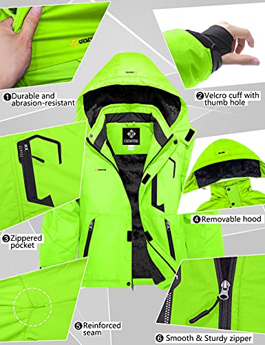GEMYSE Boy's Winter Waterproof Ski Jacket Mountain Windproof Fleece Coat with Hood (Fluorescent Green1,6-7Years,6/7)