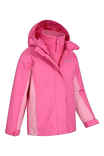 Mountain Warehouse Lightning 3 in 1 Kids Waterproof Jacket - Taped Seams Triclimate Jacket, Detachable Hood, Inner Fleece Kids Coat - For Walking, Hiking Light Pink 7-8 Years