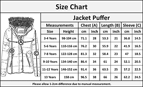 A2Z 4 Kids Padded Puffer Quilted Coat Faux Fur Collar Detachable Hood - Jacket Puffer 411 Red 11-12.