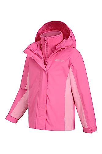 Mountain Warehouse Lightning 3 in 1 Kids Waterproof Jacket - Taped Seams Triclimate Jacket, Detachable Hood, Inner Fleece Kids Coat - For Walking, Hiking Light Pink 7-8 Years