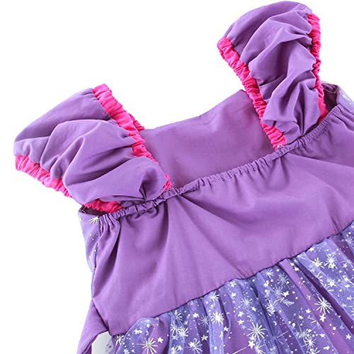 Discoball Princess Girls Rapunzel Costumes Cosplay Fancy Party Girl Princess Dresses for Festival Pageant Carnival Halloween (6-7Years, Purple with Accessories)