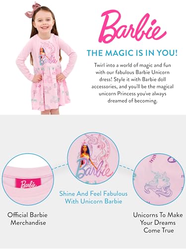Barbie Dress | Unicorn Dress for Girls | Girls Skater Dress | Pink | 6-7 Years