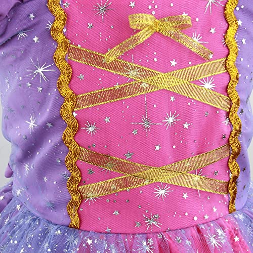 Discoball Princess Girls Rapunzel Costumes Cosplay Fancy Party Girl Princess Dresses for Festival Pageant Carnival Halloween (6-7Years, Purple with Accessories)