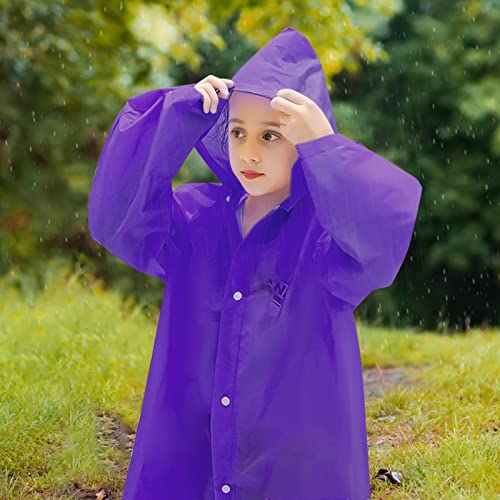 Skyzone Kids Rain Coat for Girls Boys,Portable EVA Raincoat Lightweight Rain Poncho with Hood,Reusable Cute Children Raincoat for Travel Outdoor Climbing Cycling Hiking Camping