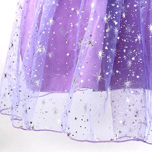Discoball Princess Girls Rapunzel Costumes Cosplay Fancy Party Girl Princess Dresses for Festival Pageant Carnival Halloween (6-7Years, Purple with Accessories)