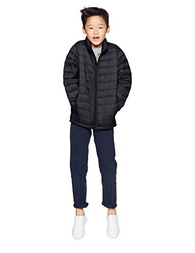 Amazon Essentials Boys' Lightweight Water-Resistant Packable Puffer Jacket, Black, 11-12 Years