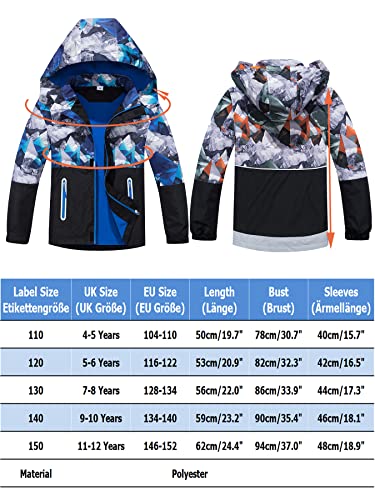 NATUST Boys Waterproof Jacket Fleece Lined Raincoat Kids Windproof Rain Coat Unisex Windbreaker Light Blue 5-6 Years