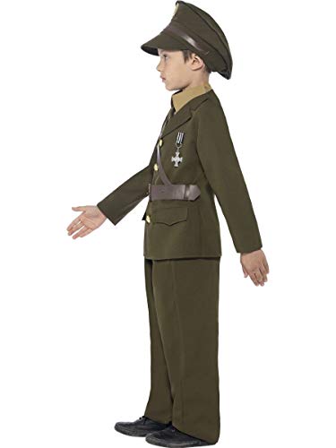 Smiffy's Children's Army Officer Costume, Jacket, Belt, Trousers, Hat, Mock Shirt & Tie, Boys, Size:L Colour: Green, 27536