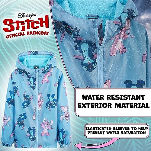 Disney Stitch Girls Raincoat - fleece-lined, waterproof hooded jacket