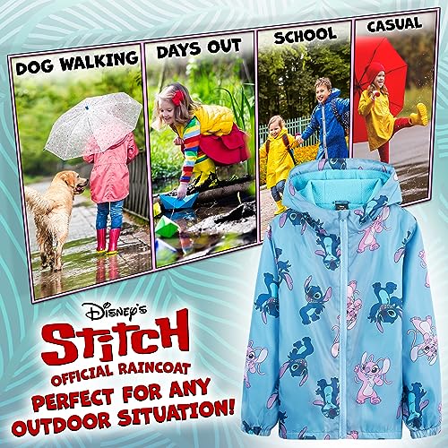 Disney Stitch Girls Raincoat - fleece-lined, waterproof hooded jacket