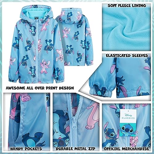 Disney Stitch Girls Raincoat - fleece-lined, waterproof hooded jacket