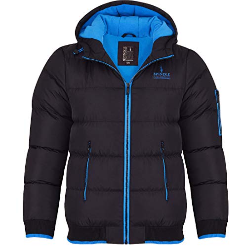 Spindle Childrens Boys Padded Winter Coat School Hooded Fleece Lined Jacket Zip Pockets Youths 13-14 Years Black Blue