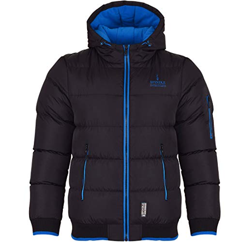 Spindle Childrens Boys Padded Winter Coat School Hooded Fleece Lined Jacket Zip Pockets Youths 13-14 Years Black Blue