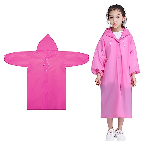 Tinsellns Kids Raincoats, Kids Waterproof Rain Coat Boys Girls Rain Poncho Rain Jacket with Hood EVA Emergency Raincoats, for Outdoor Climbing Cycling Hiking Camping (Pink)