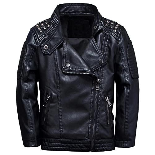 Boys Black Studded Leather Jacket, 9-10 Years