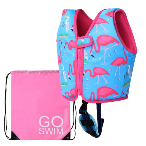 Swim Float Vest with Safety Strap (Fab Flamingos)