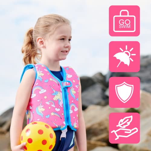 Swim Float Vest with Safety Strap (Fab Flamingos)