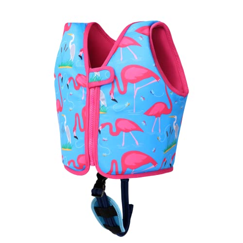 Swim Float Vest with Safety Strap (Fab Flamingos)
