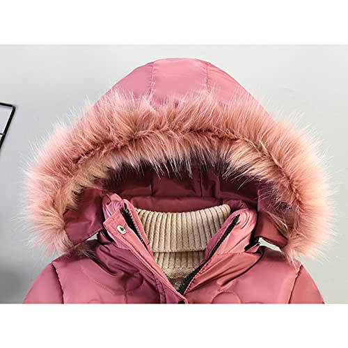 Petalum Girl Winter Sherpa Coat Snowsuit Toddler Warm Fleece Puffer Down Parka Jacket with Faux Fur Hood Pompom(Red, 3-4Years/tag L)