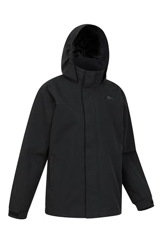Mountain Warehouse Solar Kids Unisex Waterproof Jacket - Rip Stop Fabric, Taped Seams Adjustable Cuffs, Adjustable Hood, Boys & Girls, Best for & Outdoors Black 11-12 Years