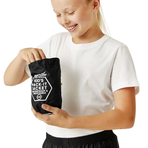 Regatta Packable Waterproof Jacket - Black (9-10 Yrs)