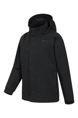 Mountain Warehouse Solar Kids Unisex Waterproof Jacket - Rip Stop Fabric, Taped Seams Adjustable Cuffs, Adjustable Hood, Boys & Girls, Best for & Outdoors Black 11-12 Years