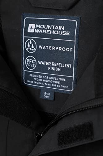 Mountain Warehouse Solar Kids Unisex Waterproof Jacket - Rip Stop Fabric, Taped Seams Adjustable Cuffs, Adjustable Hood, Boys & Girls, Best for & Outdoors Black 11-12 Years