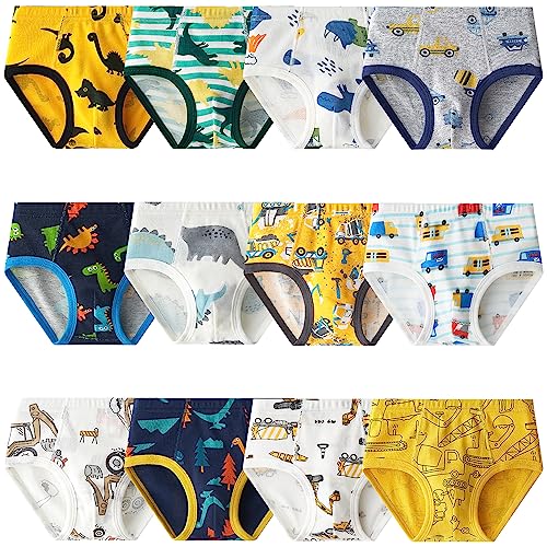Adorel Boys 12-Pack Cotton Briefs, Dinosaur & Excavator, 7-8Y