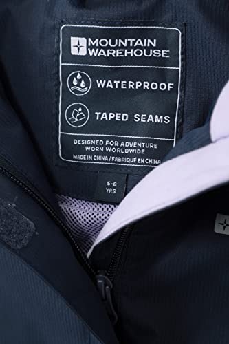 Mountain Warehouse Shelly II Kids Waterproof Jacket - Taped Seams Childrens Rain Coat, Adjustable Cuffs, Boys & Girls - For Camping, Walking & Outdoors Navy 11-12 Years