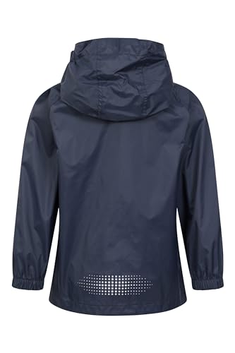 Mountain Warehouse Pakka Kids Waterproof Jacket - Wind Resistant, Lightweight & Breathable Rain Coat for Girls & Boys with Packaway Bag - For Wet Weather, Travel, Spring Summer Dark Blue 7-8 Years