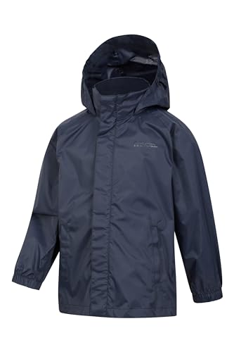 Mountain Warehouse Pakka Kids Waterproof Jacket - Wind Resistant, Lightweight & Breathable Rain Coat for Girls & Boys with Packaway Bag - For Wet Weather, Travel, Spring Summer Dark Blue 7-8 Years