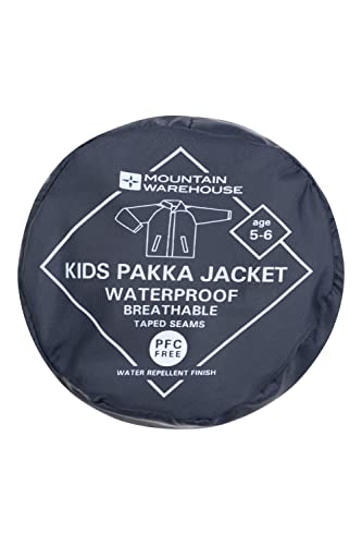 Mountain Warehouse Pakka Kids Waterproof Jacket - Wind Resistant, Lightweight & Breathable Rain Coat for Girls & Boys with Packaway Bag - For Wet Weather, Travel, Spring Summer Dark Blue 7-8 Years