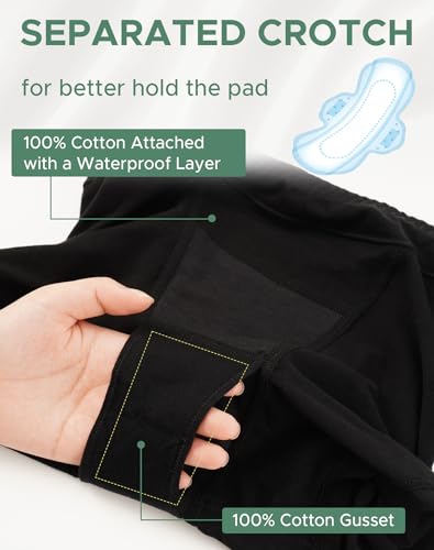 Teen Girls' Black Period Panties by INNERSY, Pack of 3