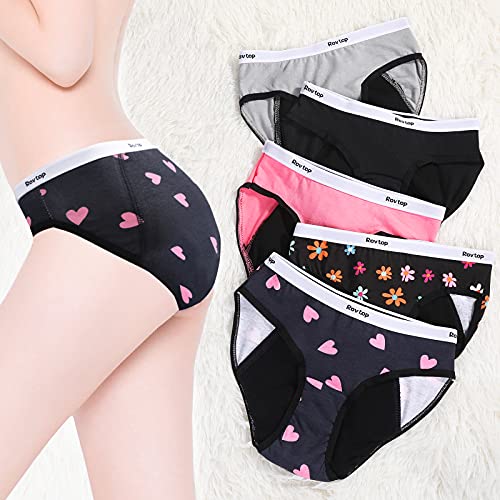 Girls Period Briefs: 5Pcs Soft Cotton, Leak-Proof, XL