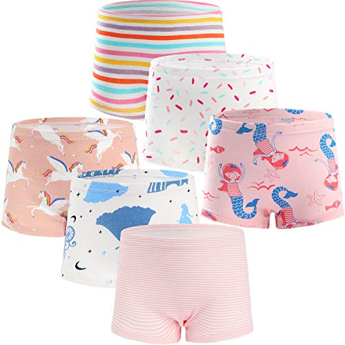 Girls' Pure Cotton Boxers Underwear 6-Pack (Size 4-5)