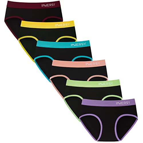 INNERSY Soft Cotton Girls Sports Underwear - Neon Black (10-12 Years, 6 Pack)