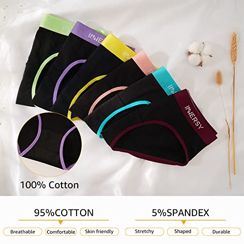 INNERSY Soft Cotton Girls Sports Underwear - Neon Black (10-12 Years, 6 Pack)