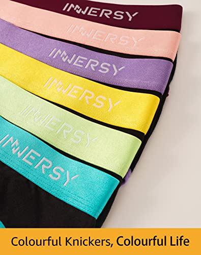 INNERSY Soft Cotton Girls Sports Underwear - Neon Black (10-12 Years, 6 Pack)