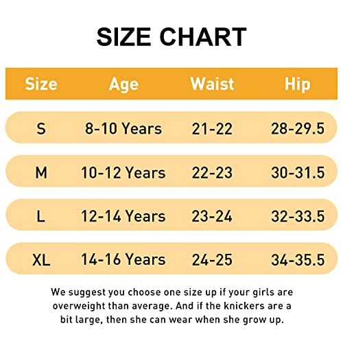 INNERSY Soft Cotton Girls Sports Underwear - Neon Black (10-12 Years, 6 Pack)