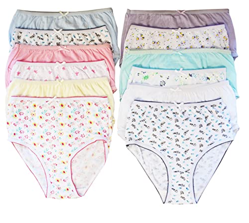 Girls 12-pack 100% Cotton Briefs Underwear, Multiple Sizes